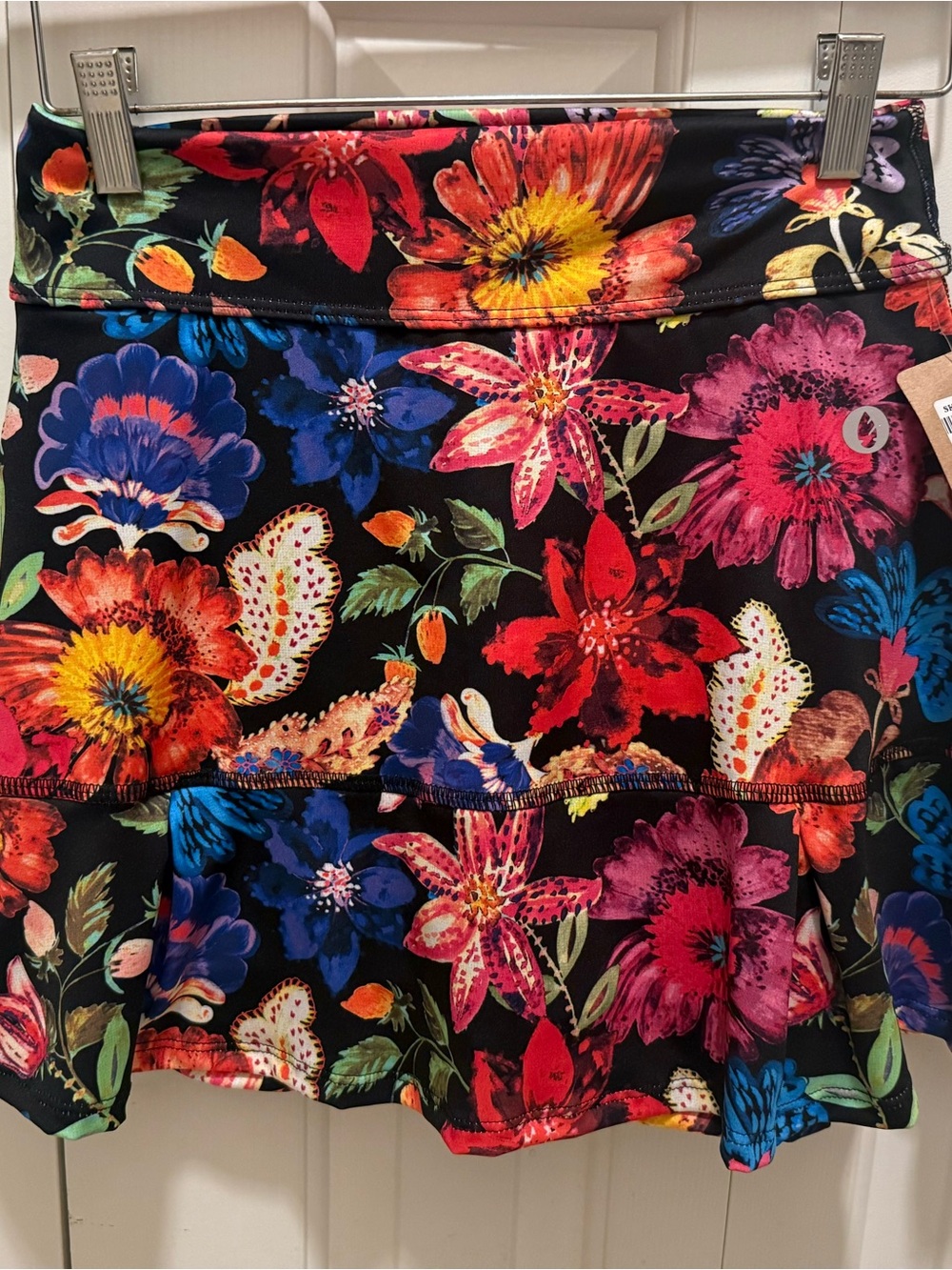 Black Floral dona jo skirt with Multicolor Bloom Print